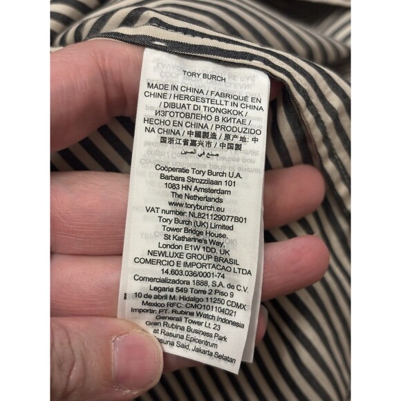 Tory Burch Cotton Poplin Button Up Blouse Shirt Striped Navy Blue White Size 16 - Picture 6 of 8